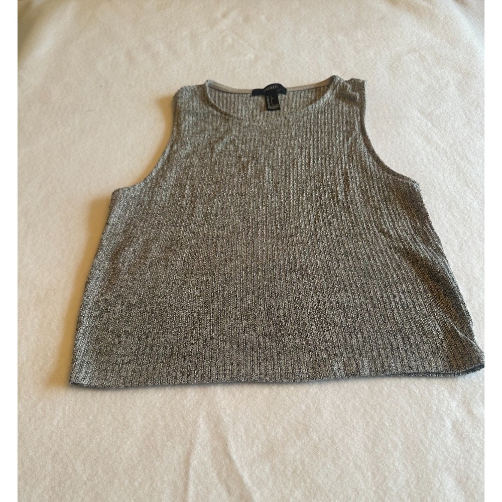 Forever 21 Womens Tank Top Crop Gray Large L Ribbed Knit Sleeveless Stretch Y2K